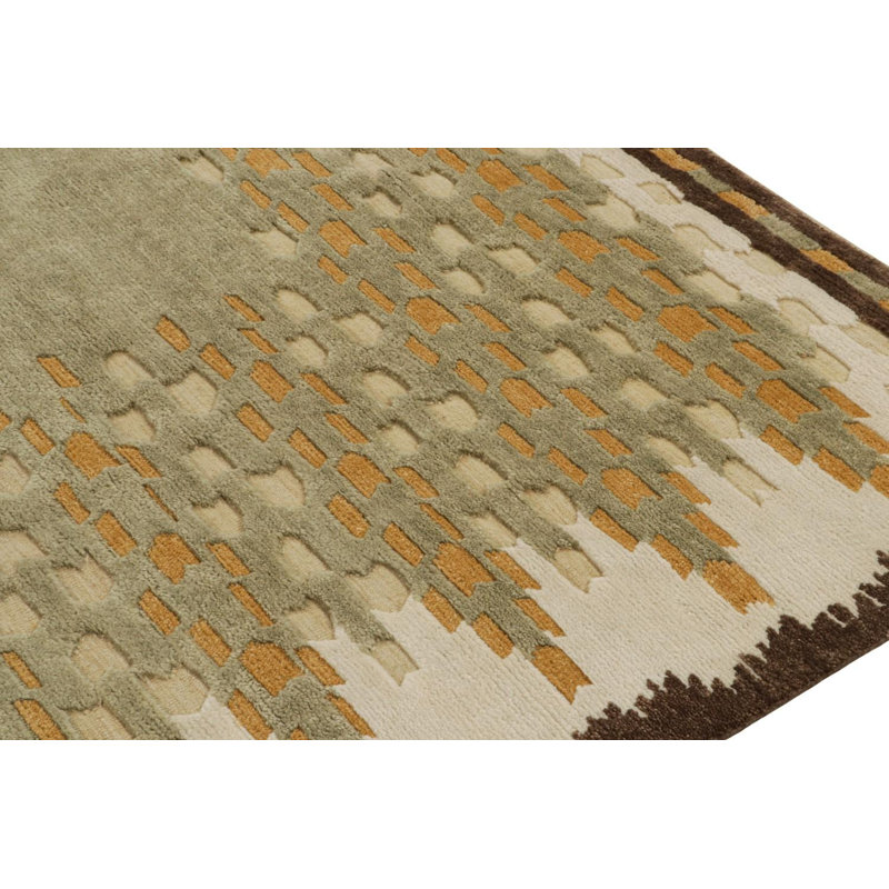 Scandinavian Hand Knotted Wool Geometric Area Rug, Rectangle 10' x 14'