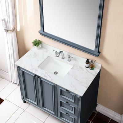 49"X22" Bathroom Vanity Top - Sintered Stone White, With Rectangular Ceramic Sink, 3 Faucet Holes, And Enticing, Fits 48-In W X 21-In D Cabinet, Easy To Install, Backsplash Included Sink White Stain-