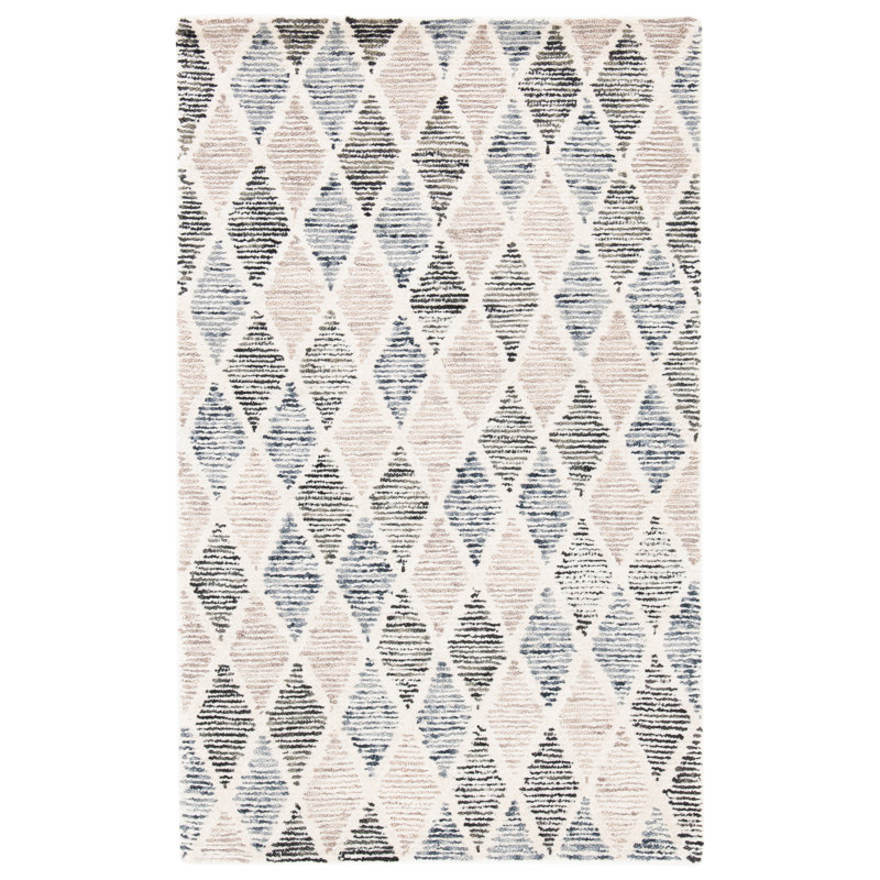 Tapis bleu / beige en laine / coton touffeté à la main Milladore Precious, Rectangle 4 pi x 6 pi