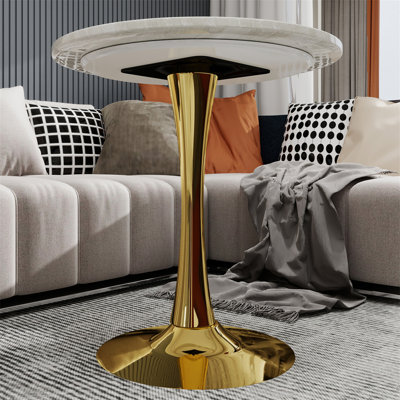 Table d'appoint ronde à plateau en marbre avec base piédestal conique (table seulement)