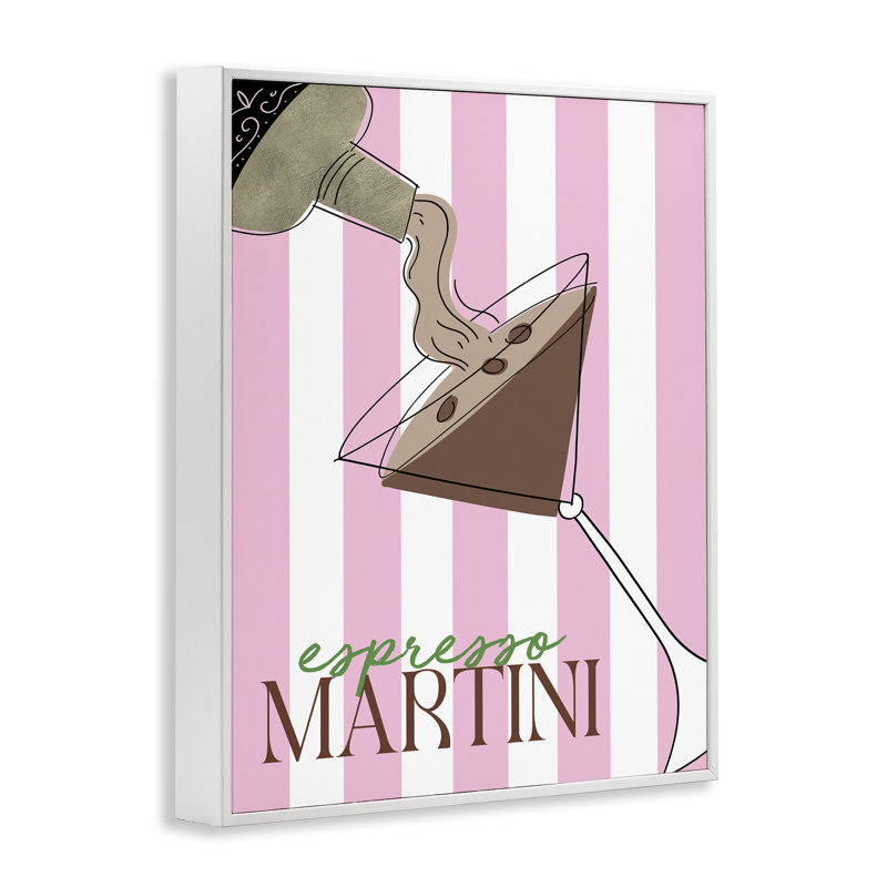 Giclée encadrée de martini espresso sur rayures roses, design par DEIDRE MOSher, H 14 po x l 11 po