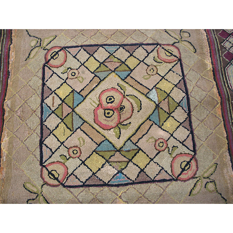 Antique American Hooked Geometric Medallion Rug
