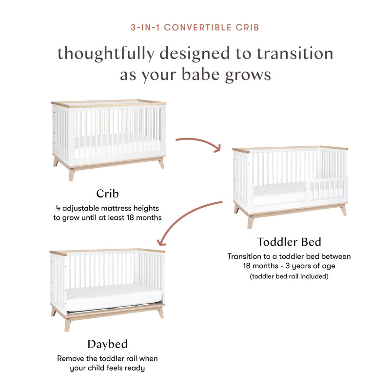 Scoot 3-in-1 Convertible Crib, White/Washed Natural