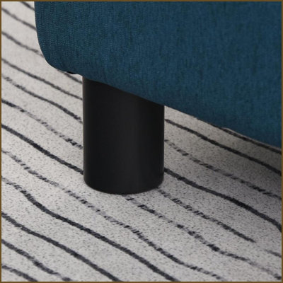 Small Ottoman Foot Rest with Linen Fabric &amp; Wood Frame | Blue | Linen