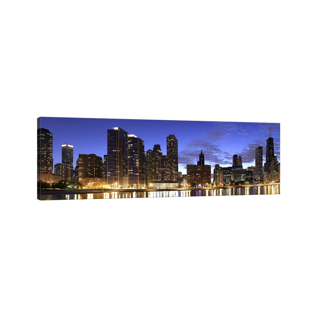Night Skyline, Lake Michigan, Chicago, Cook County, Illinois, USA 2010 - Wrapped Canvas Panoramic Print