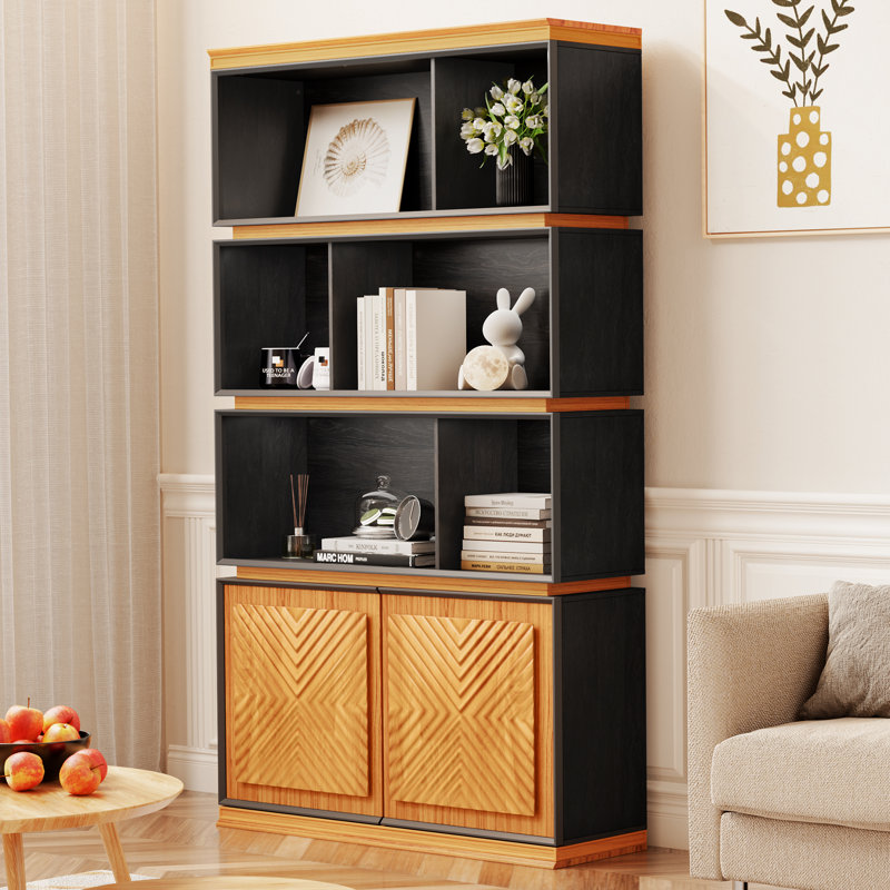 70'' Bookshelf  Bookcase With Storage Cabinet Book Shelf With Doors