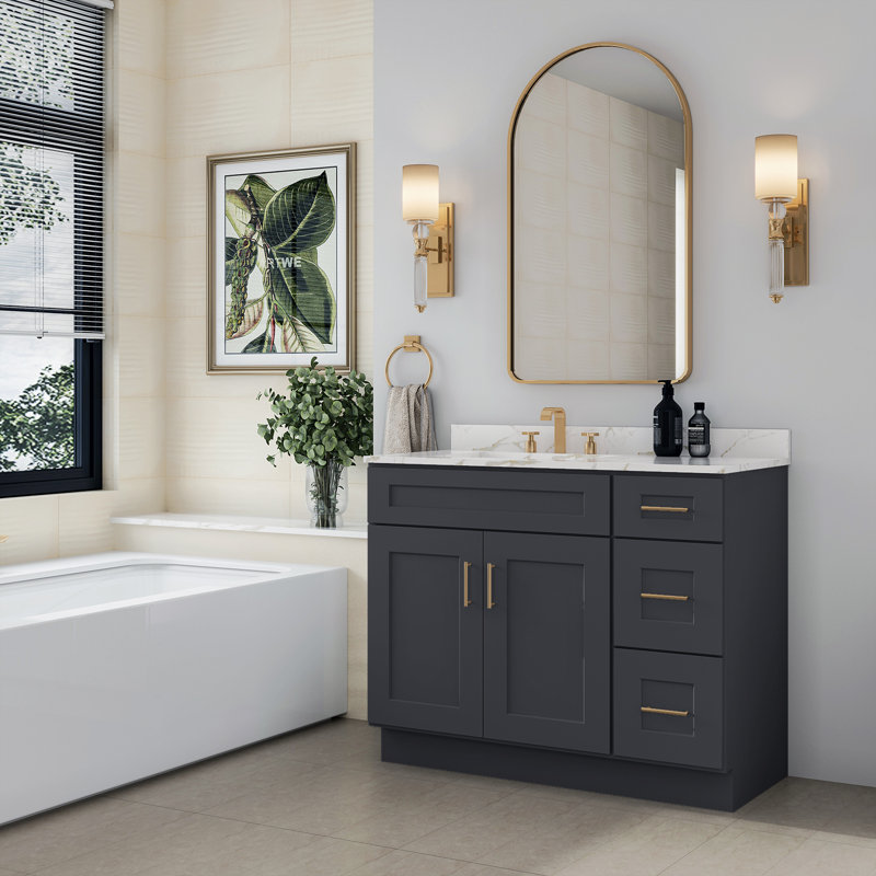 Meuble-lavabo de salle de bain en bois massif prêt à assembler de 42 po seulement - comptoir non inclus, Noir Shaker