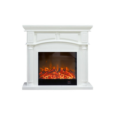White Solid + Manufactured Wood Electric Fireplace