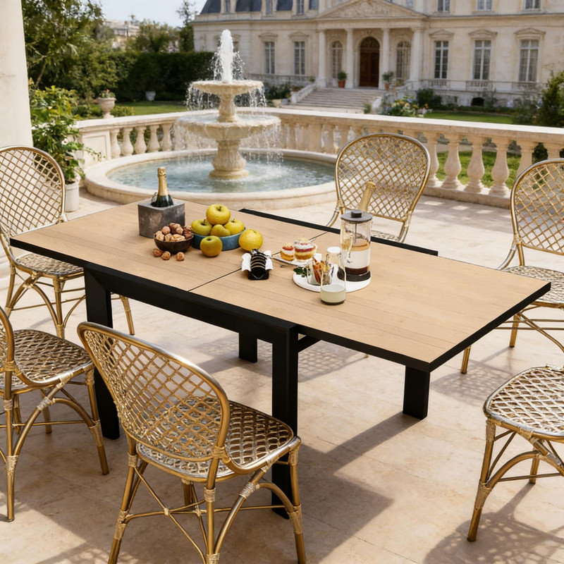 Table de salle à manger d'extérieur moderne extensible, table de patio à lattes