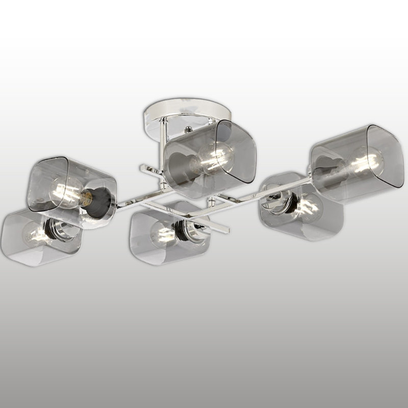 Plafonnier semi-encastré 6 lumières, Chrome chrome