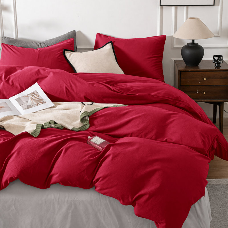 3-Piece Dyed Duvet Cover Set With Pillowcases, Burgundy, Double Duvet Cover + 2 Standard Pillowcases