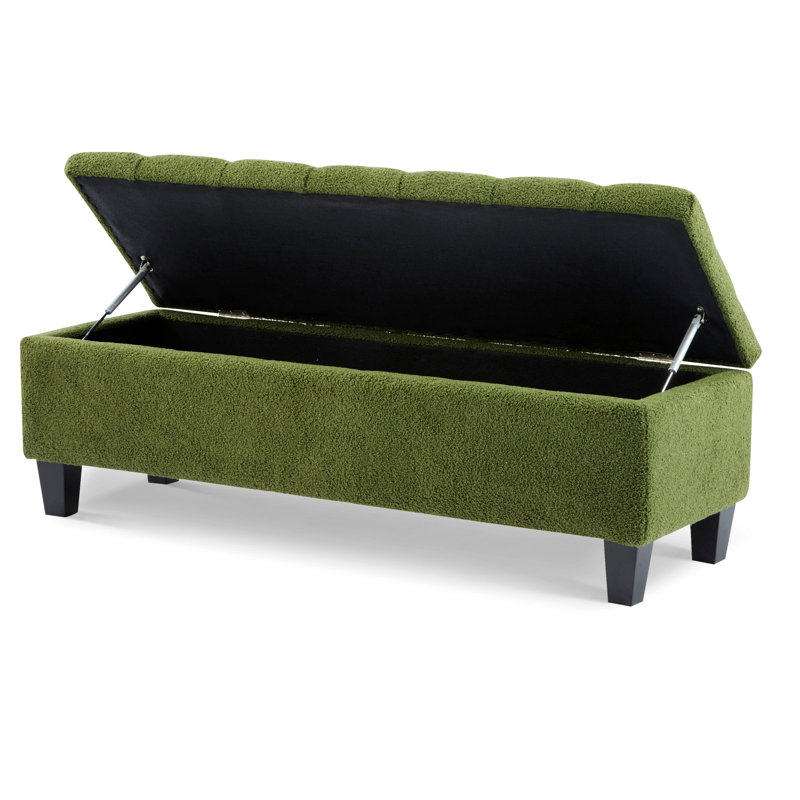 Upholstered Bench With Storage With Rubber Wood Legs, Green