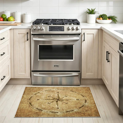 Brown Machine Washable,of Vintage Compass Map World Retro Ship Antique Military Ornate Indoor Area Rug