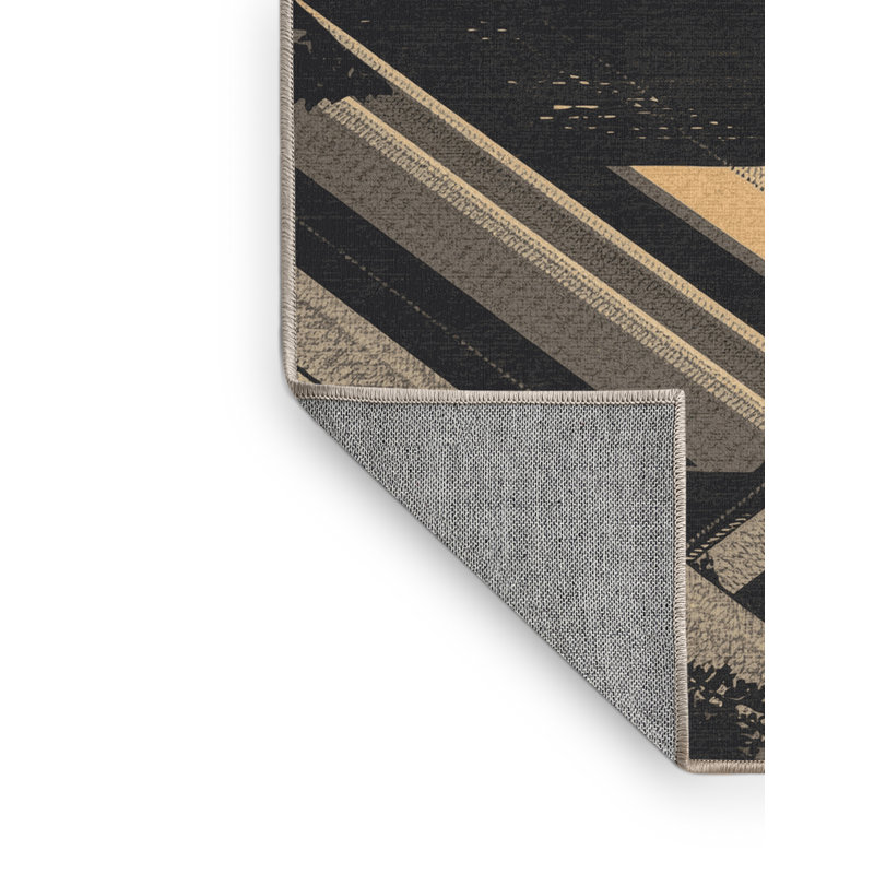 Tapis rayé brun / beige Pegah Country lavable à la machine, Rond 4 pi