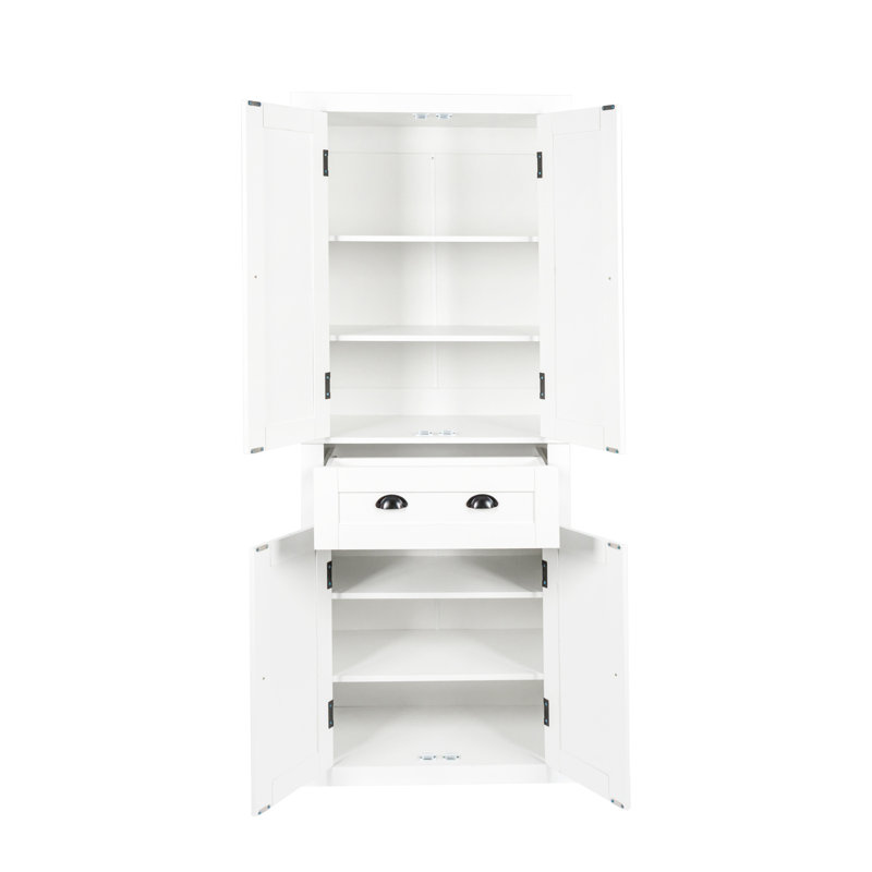 Armoire de rangement 72 po, armoire autoportante traditionnelle avec 4 portes et tablettes réglables, grand tiroir central