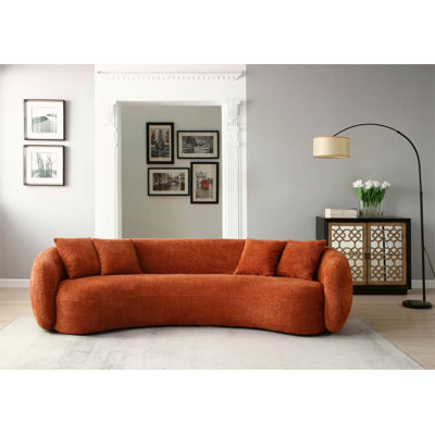 102'' 5-Seater Boucle Sofa Modern Sectional Half Moon Leisure Couch Curved Sofa Teddy Fleece Orange