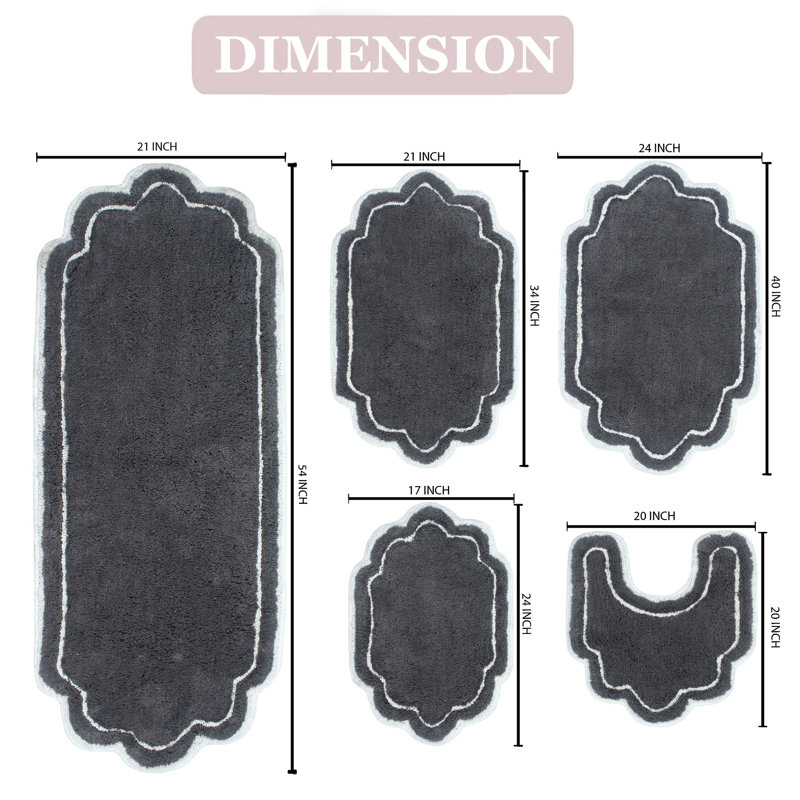 Tapis pour salle de bain 100% coton Allure - lavable à la machine, séchage rapide, absorbant - ensemble de 5 pièces