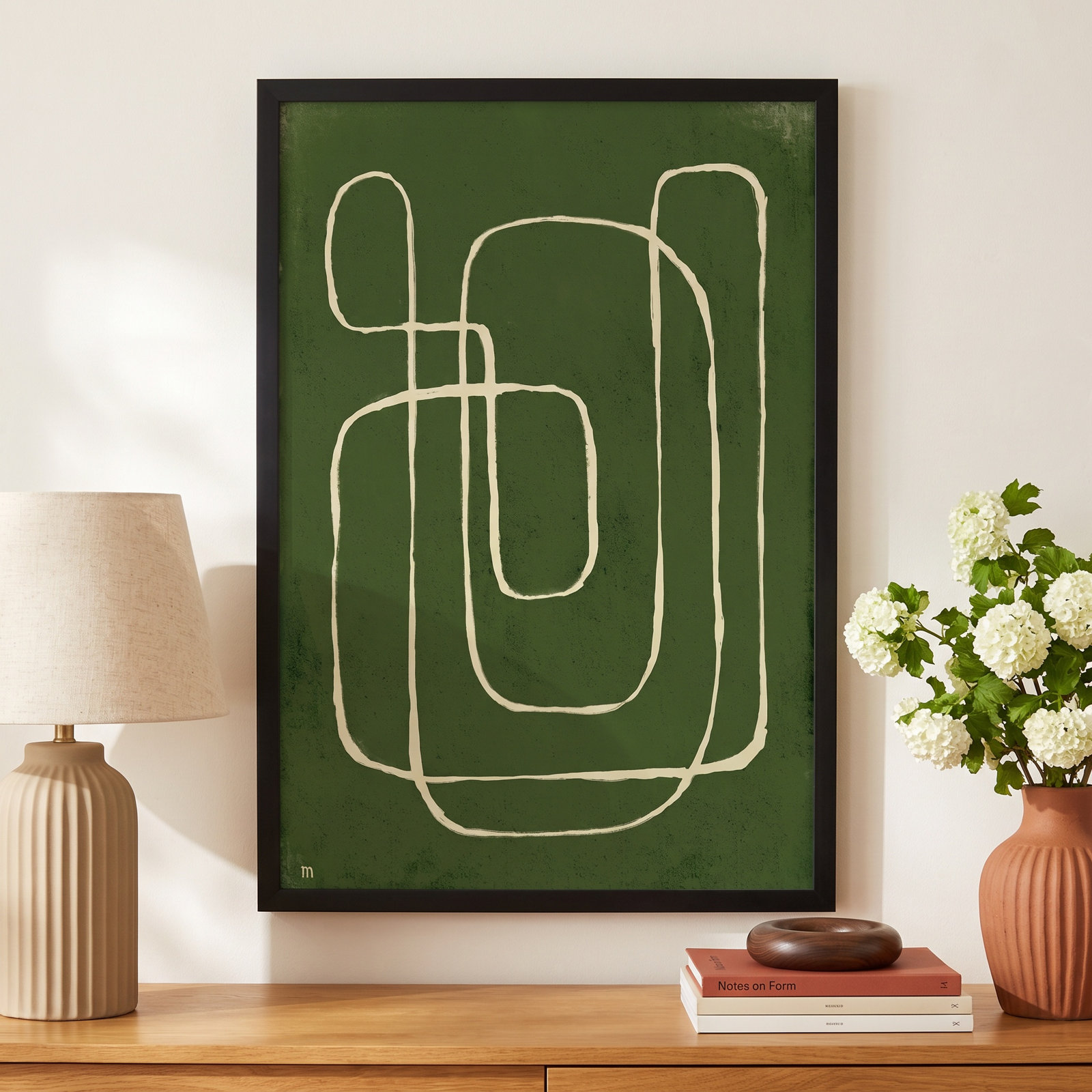 Line Works 2 Painting, 20" H x 14" W x 1.25" D, Black Framed Paper