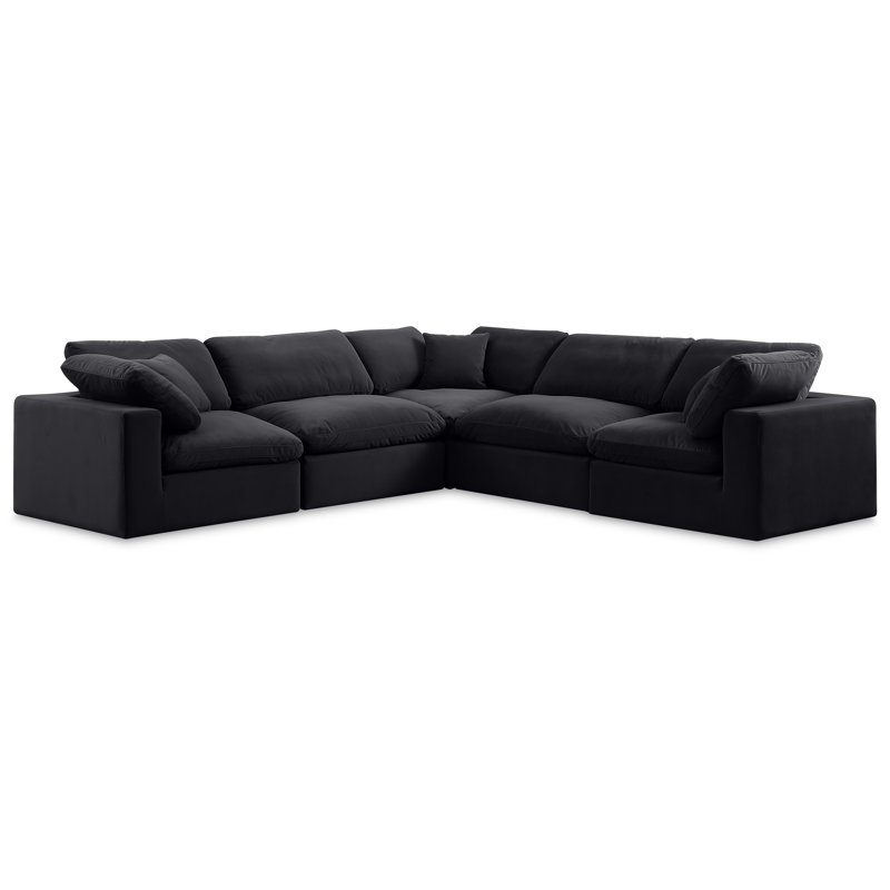 Isshak Velvet L-Shaped Sectional Reversible, Black Velvet