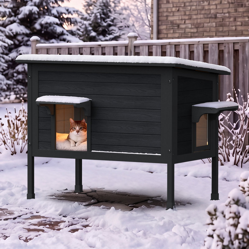 Niche extérieure chauffée en PEHD pour chat, utilisable en toutes saisons, Noir