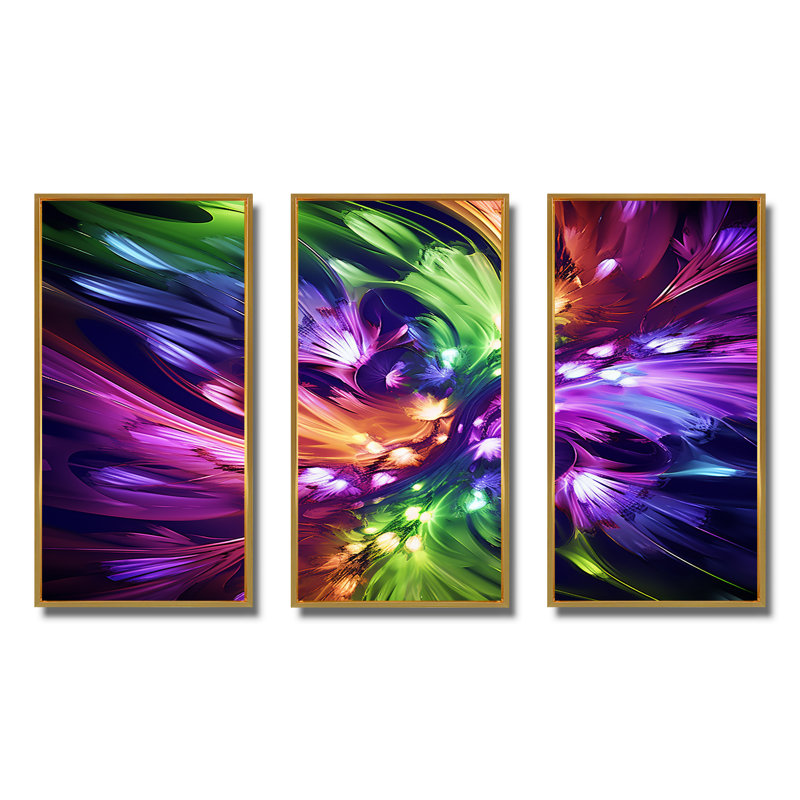 Mauve et vert fractal Fusion IV - impression d'art mural fractal, Cadre flottant doré, H 40 po x l 61 po x P 1 po