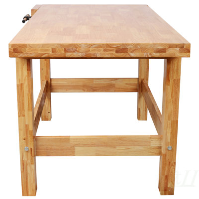 Établi en bois d'hévéa massif avec étau intégré pour atelier et travail du bois