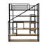 Lit mezzanine noir en métal pleine grandeur avec escalier et bureau / tablettes intégrés - beaucoup de rangement, style moderne, lattes sécurisées et bureau dans un cadre solide, sans sommier pour une chambre confortable