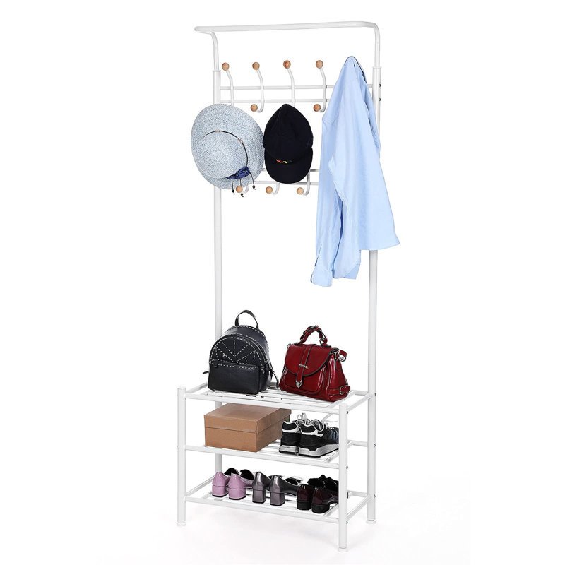 Iron Hall Tree with Shoe Storage, White