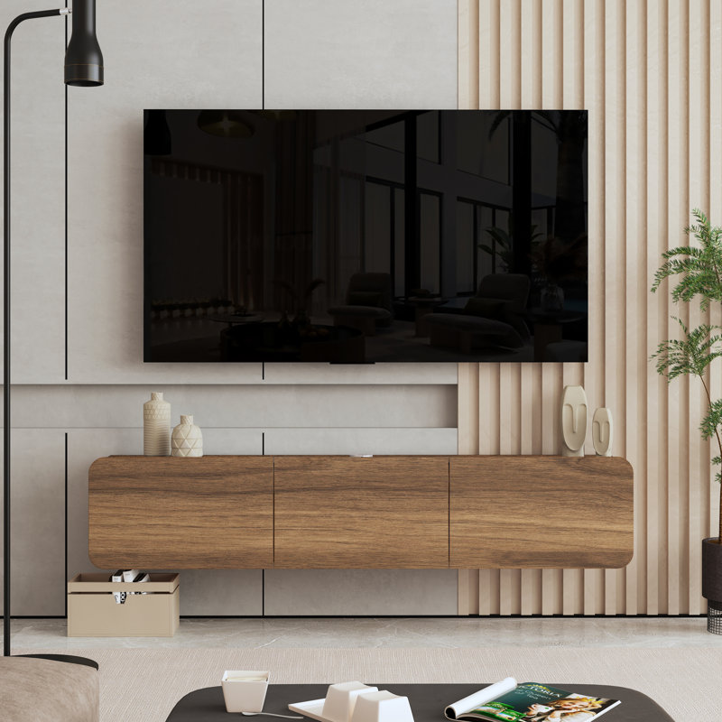 Callysta Floating TV Stand Up to 78" TV's Wall Mounted Media Console, Brown