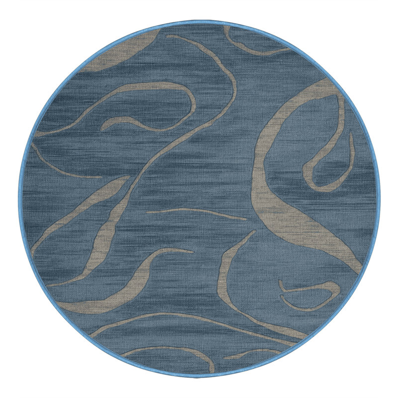 Machine Washable Abstract Blue Area Rug, Round 4'