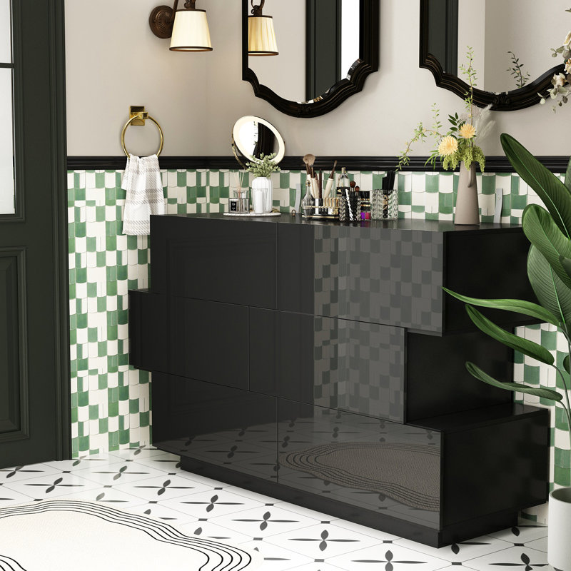 Commode 6 tiroirs Milland, Noir