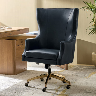 Heeg 47''H Transitional Genuine Leather Swivel Adjustable Height Tilting Executive Chair with High Backrest