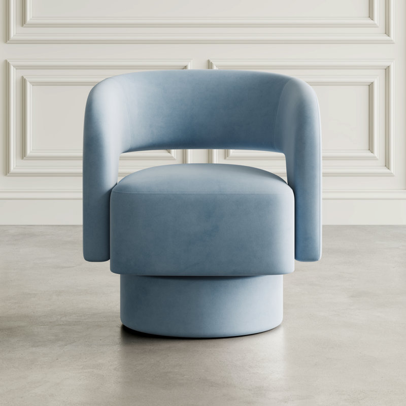 Jurate Mid-Century Modern Upholstered Split-Back Curved Sculpture Swivel Accent Chair, Blue Polyester
