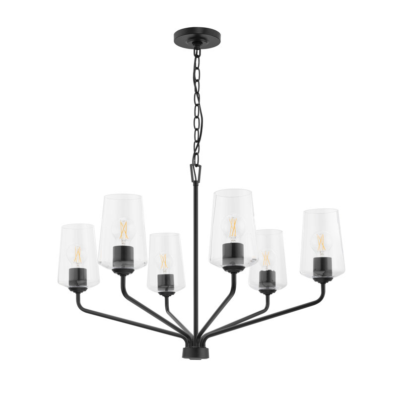 Lustre à trois lumières Celino avec verre transparent, H 21 po x l 32 po x P 32 po, Noir satiné, Six lumières