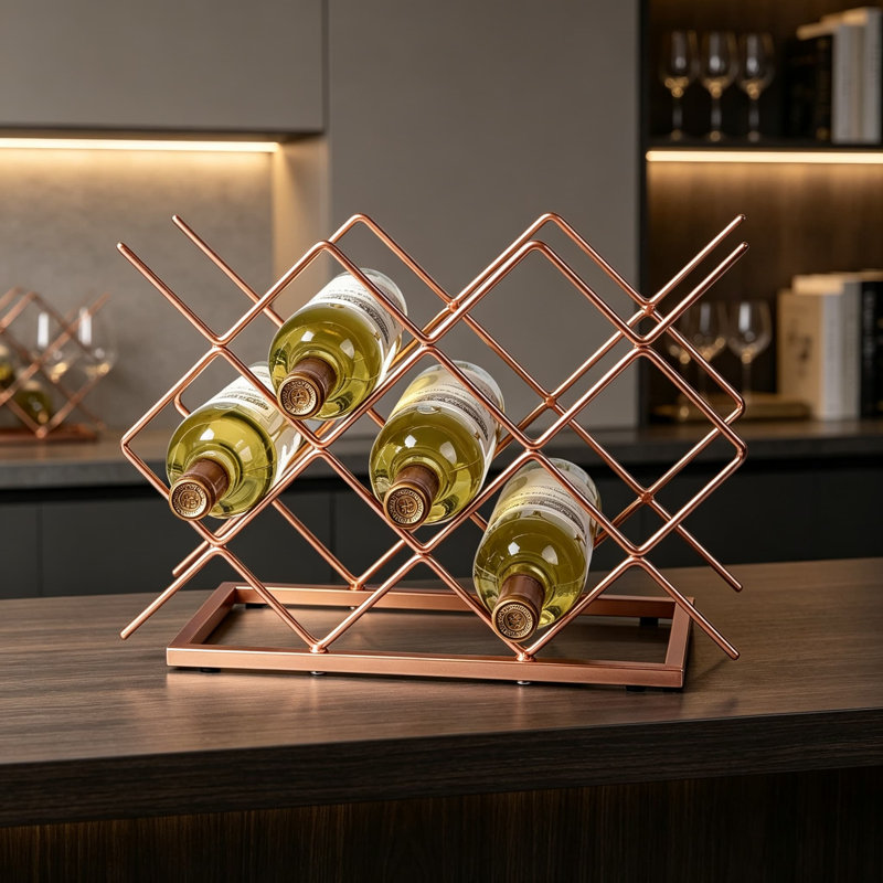 Support à vin de comptoir pour bouteilles standard, support à vin autoportant moderne en métal or rose, support à vin de table pour comptoir de cuisine, armoire, garde-manger et bar