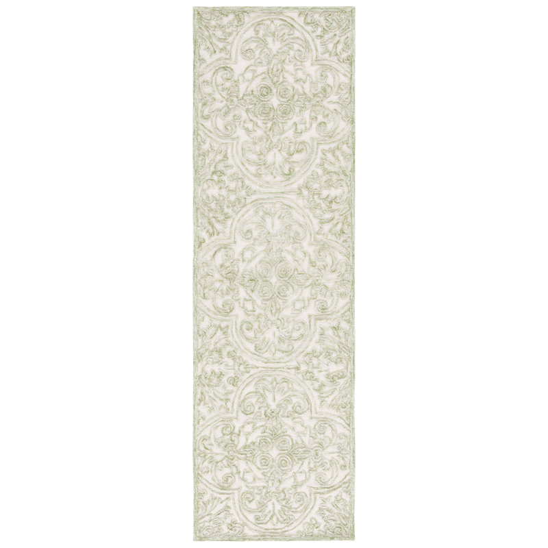 Tapis ivoire / vert Alfio Trace 101, Tapis de couloir 2 pi 3 po x 8 pi