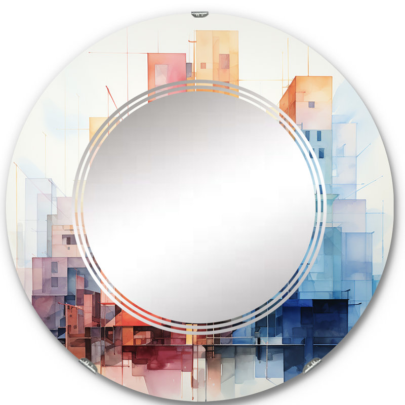 Wasat - Miroir mural rond moderne, 24 po x 24 po