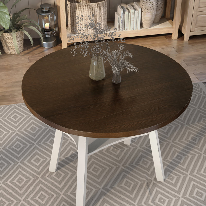 Hadrie Extendable Round Solid Wood Base Dining Table, Sea White
