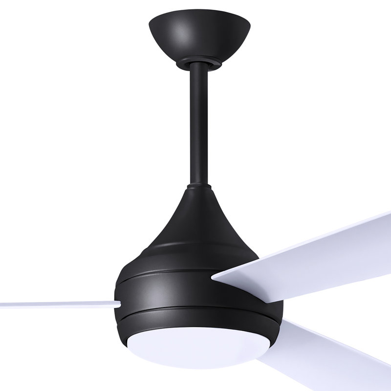 Donaire LED Outdoor Downrod Ceiling Fan, Matte Black, Gloss White