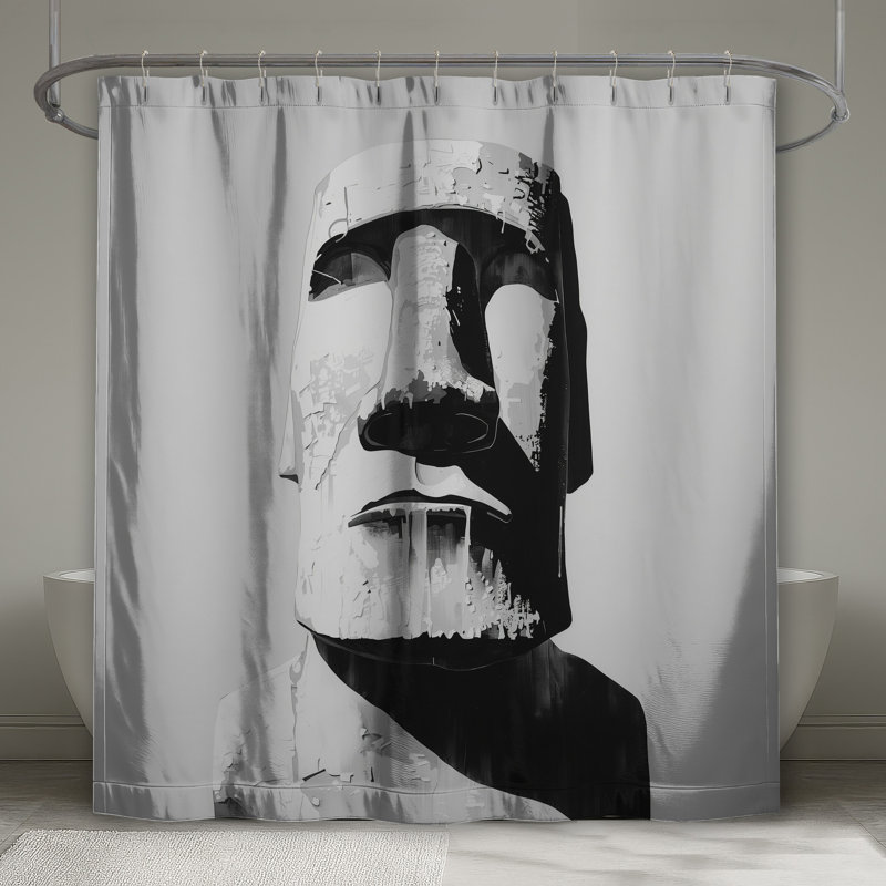 Rideau de douche Moai Statue Illustration, L 70 po x H 93 po