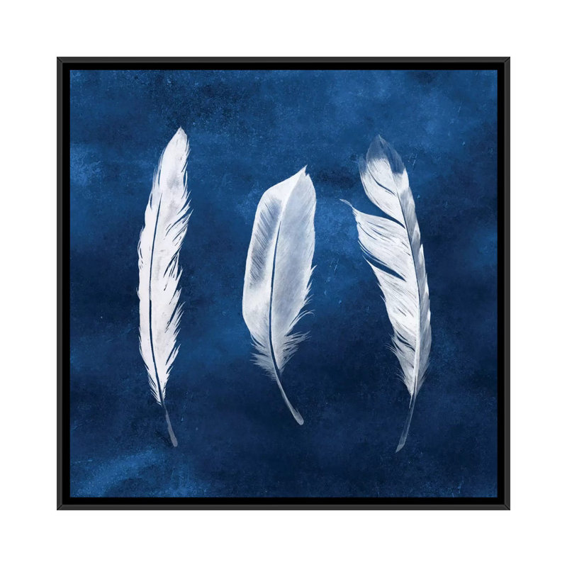 Reproduction d'art graphique sur toile «Cyanorph Feathers II», H 26 po x l 26 po x P 1,5 po, Toile avec cadre noir