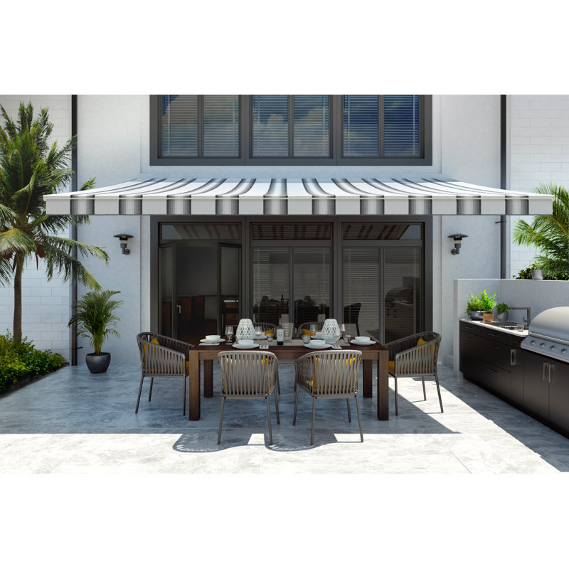 SunSetter Motorproxl Sunbrella Retractable Soffit Patio Awning, Right, 8" H x 192" W x 132" D, Grey-Beige Chip Fancy