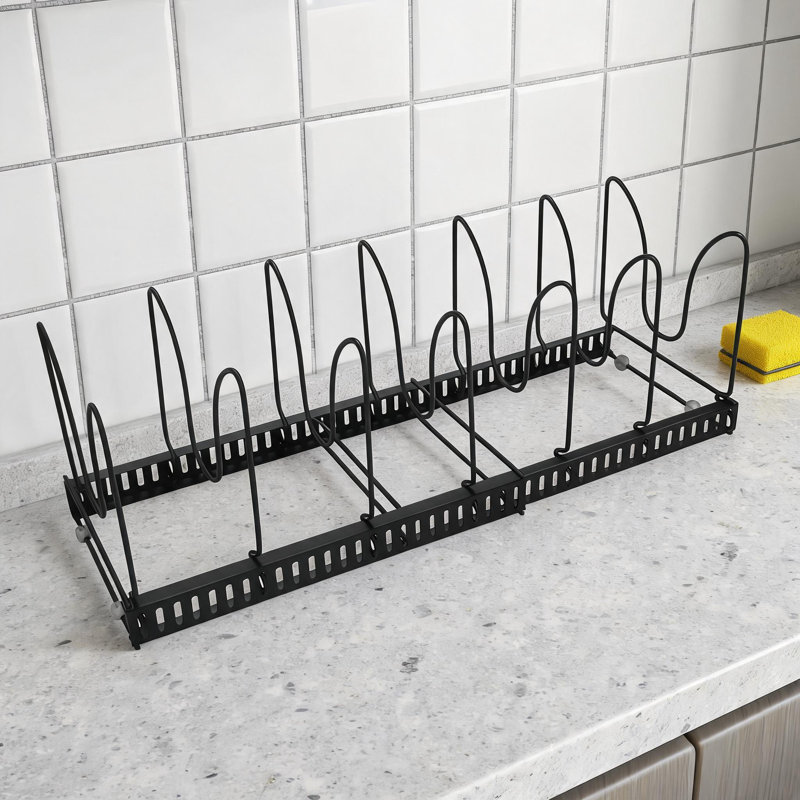 Support de rangement extensible pour couvercle de casserole, pieds de rangement en acier au carbone noir antidérapants, 16,1 po à 25,5 po