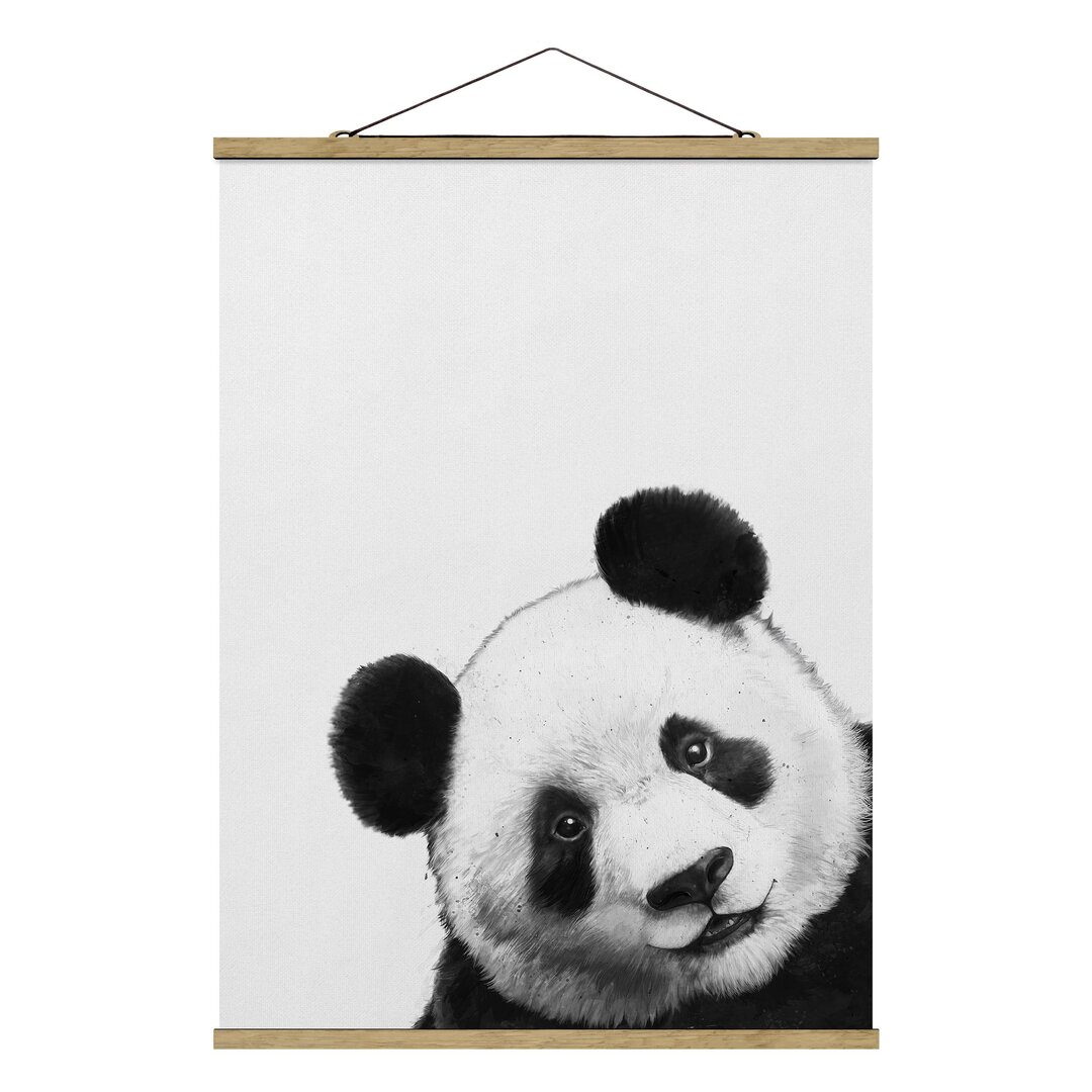 Stoffbild Illustration Panda Schwarz Weiß Painting von Laura Graves