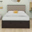 Grand lit avec tête de lit tapissier avec rangement, étagère à chaussures et 4 tiroirs, cadre de lit plateforme en bois-638865812