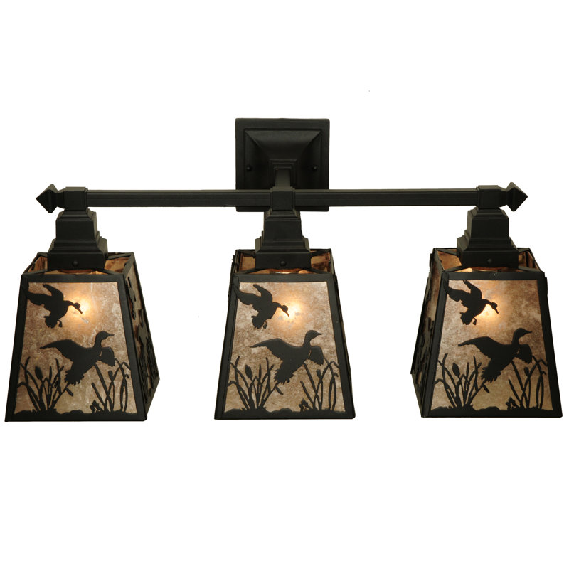 Black Rustic 3-Light Vanity Sconce with Wildlife Design