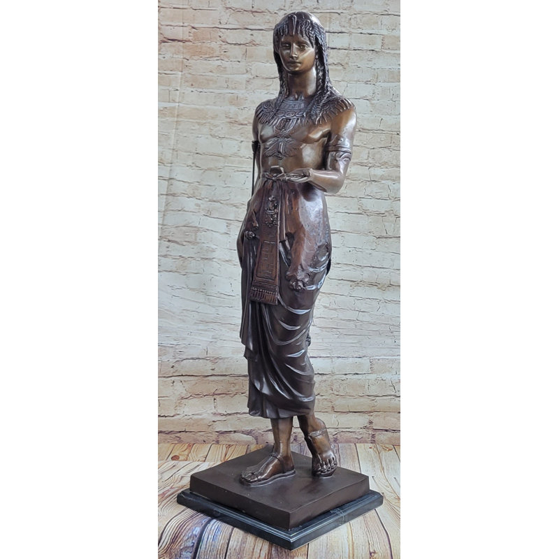 Egyptian Prince Pharaoh Bronze Statue Sculpture Figure W/ Outstretched Hand 35 Inches X 11 Inches
