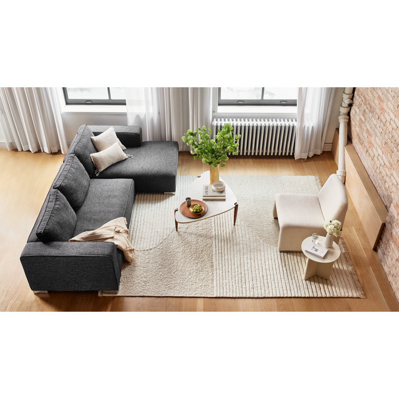 Rectangle Geometric Flatweave Wool/Cotton Area Rug in Ivory/Gray, Rectangle 5' x 8'
