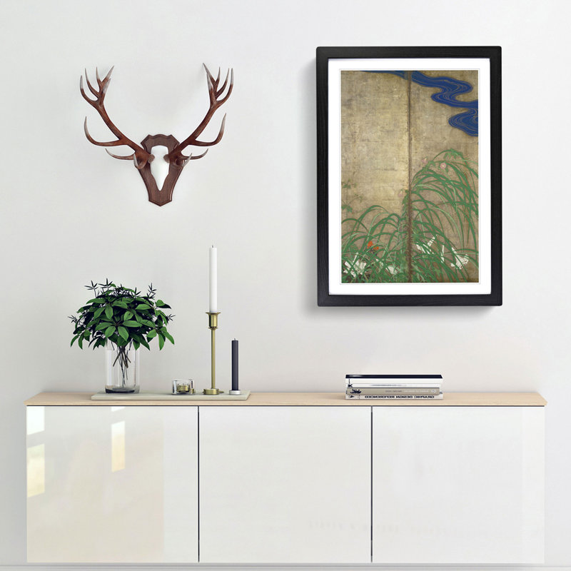 Flowers in the Grass by Sakai Hoitsu - Framed Print, 50cm H x 35cm W x 2cm D, Black