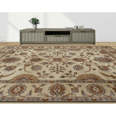Tapis ivoire et doré de haute qualité noué à la main
